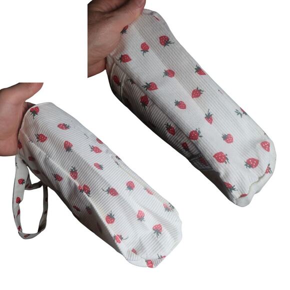 Strawberry Print White Corduroy Tote Bag – Lightweight Summer Shoulder Purse - Picture 3 of 6